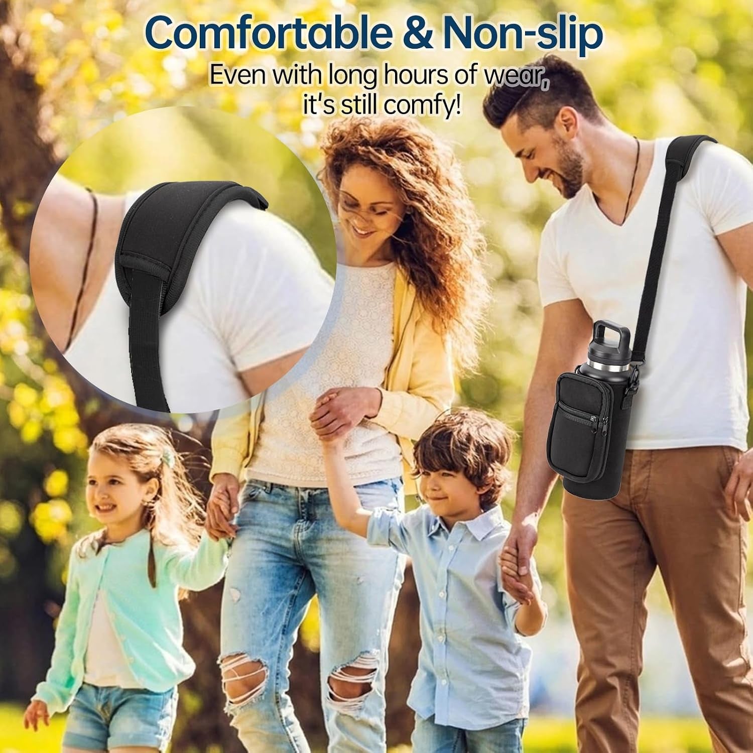 Water Bottle Carrier Bag for YETI Rambler 46/36Oz Bottle - Water Bottle Holder with Strap, Adjustable Shoulder Sling Bag with 2 Pocket for Travel Hiking