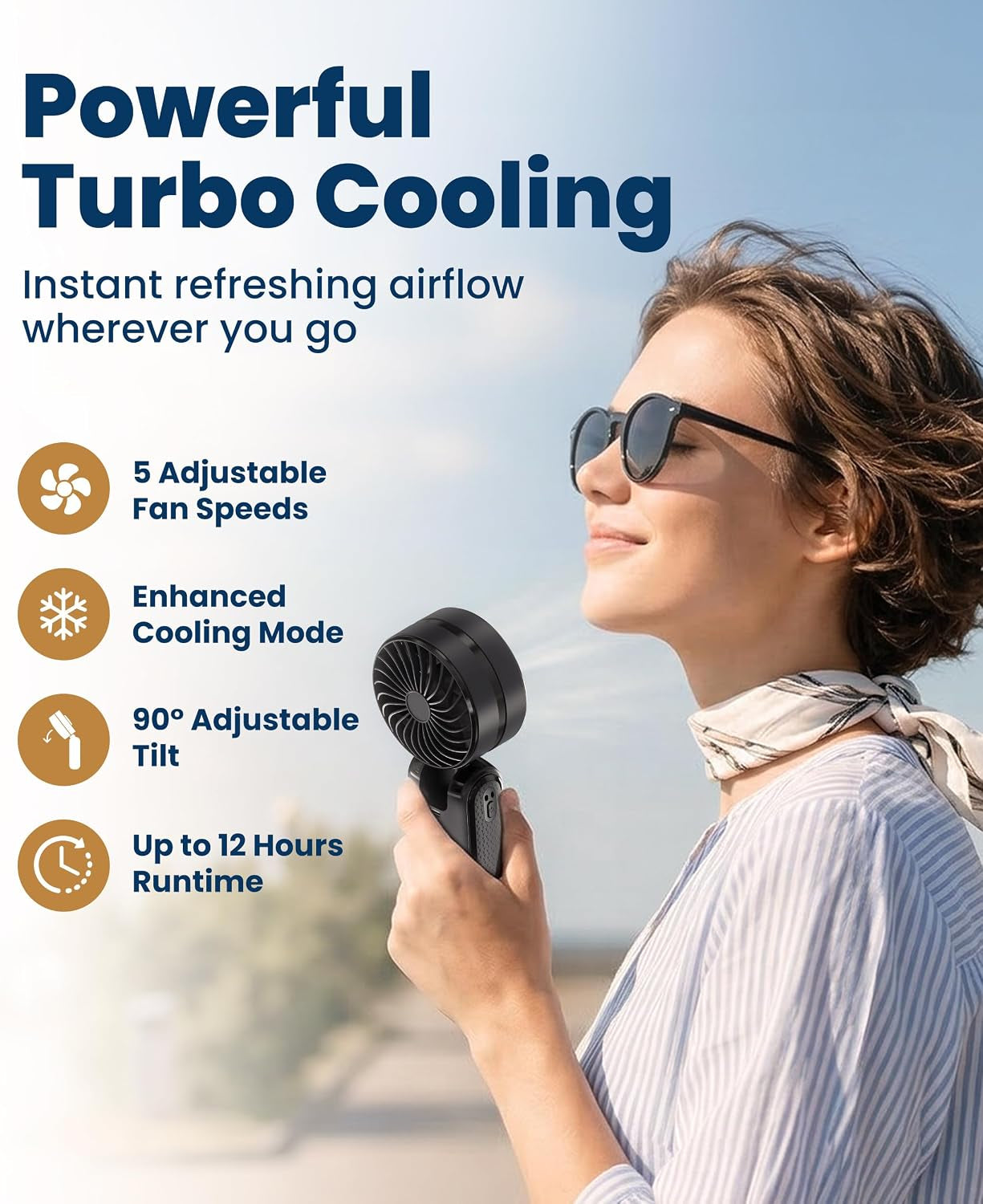 Portable Handheld Fan, Rechargeable with LED Display & Cooling Mode, Small Personal Mini Portable Fan, 5 Speeds for Outdoor Travel, Hiking, Makeup, Camping, Office, Gifts for Women