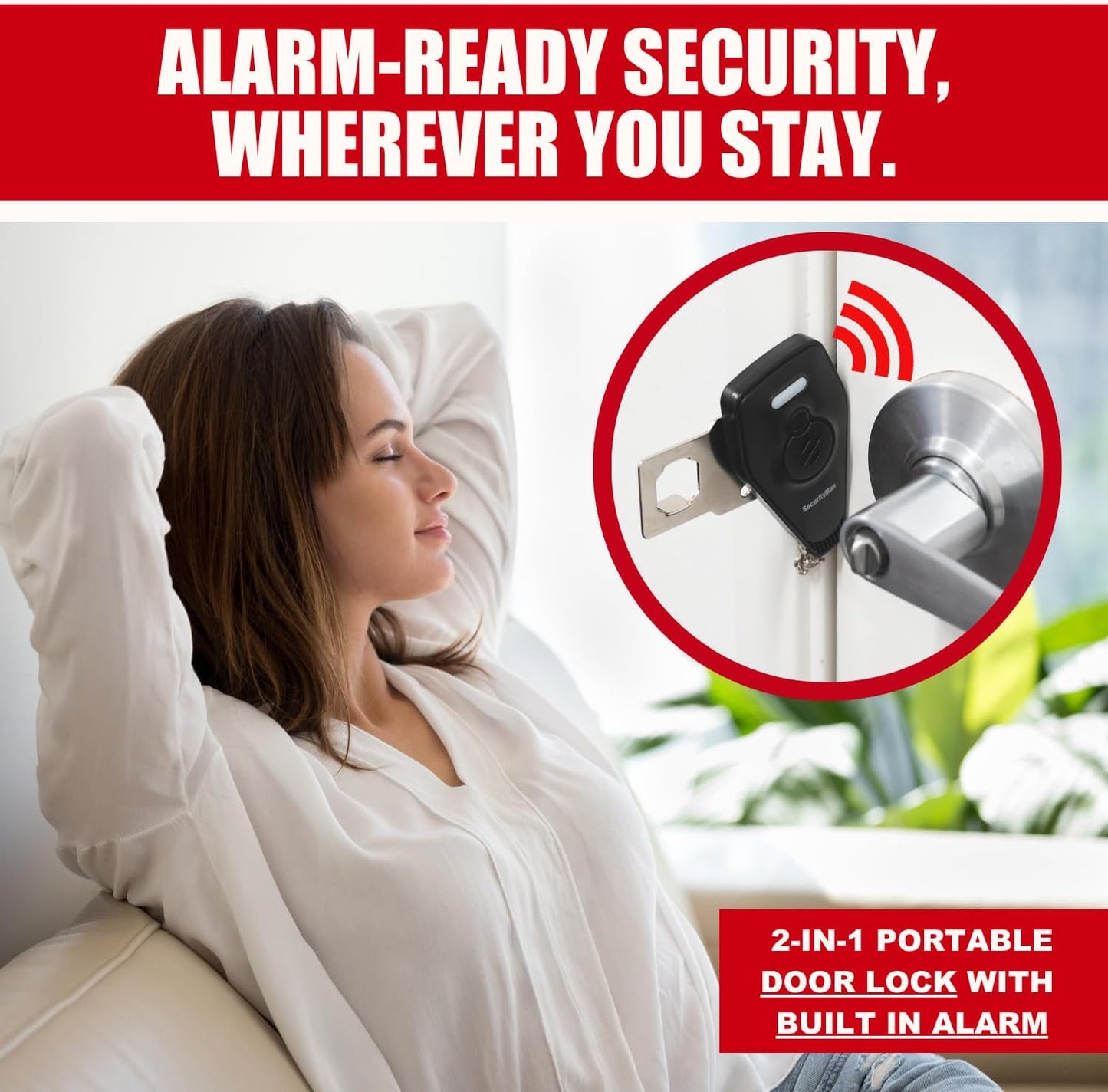 Portable Door Lock with Alarm | Hotel Door Locks for Travelers Security | Loud 130Db Door Security Device for Hotel Room, Apartment Home, & Travel Safety inside for Women Children - Black