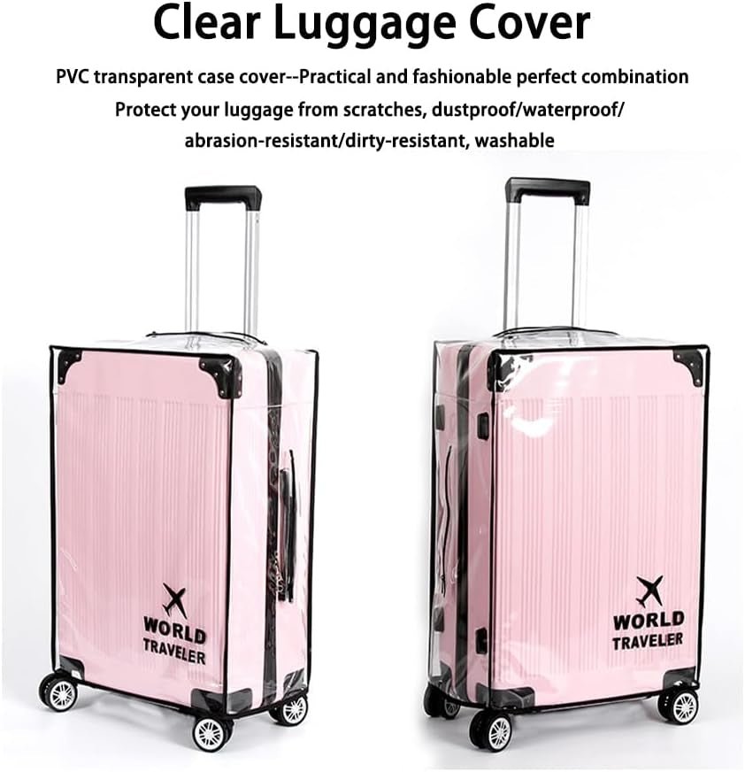 Luggage Cover Heavy-Duty Clear PVC Suitcase Protector with 1 Luggage Strap - Waterproof, Dustproof & Anti-Scratch for Travel, Easy to Fold & Remove (Fits 20-Inch)