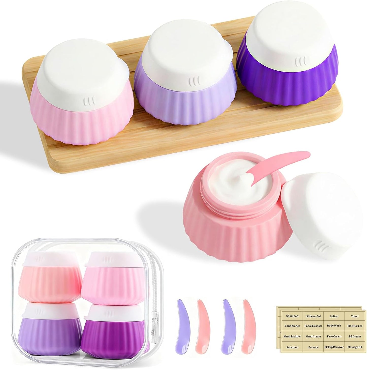 4 Pack Silicone Travel Cream Containers, Refillable Toiletry Jars