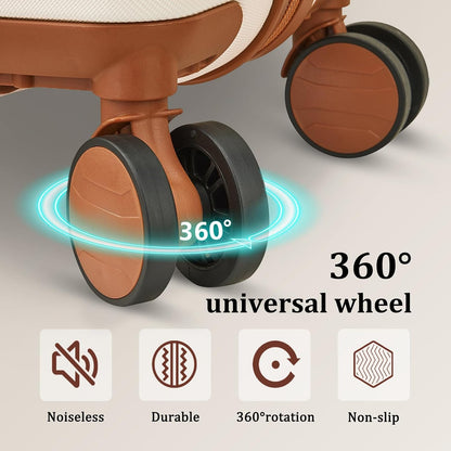 Hard Shell Luggage Sets 5 Piece for Women, Lightweight Hardside Rolling Suitcase Set with Spinner Wheels and TSA Lock, Beige