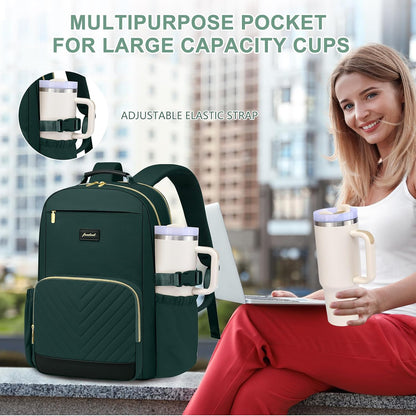 Laptop Backpack for Women Bookbag: 15.6 Inch Work Backpacks with Pouch Pocket for Large Capacity Cup & USB Charger College Book Bag Travel Business Nurse Teacher Bookbags Anti-Theft Back Pack