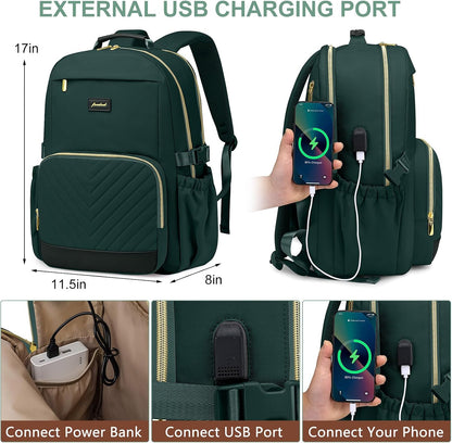 Laptop Backpack for Women Bookbag: 15.6 Inch Work Backpacks with Pouch Pocket for Large Capacity Cup & USB Charger College Book Bag Travel Business Nurse Teacher Bookbags Anti-Theft Back Pack