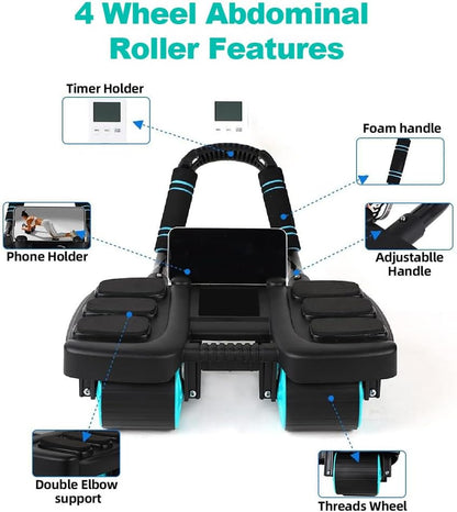 4-Wheel Automatic Rebound Ab Roller Wheel with Elbow Support