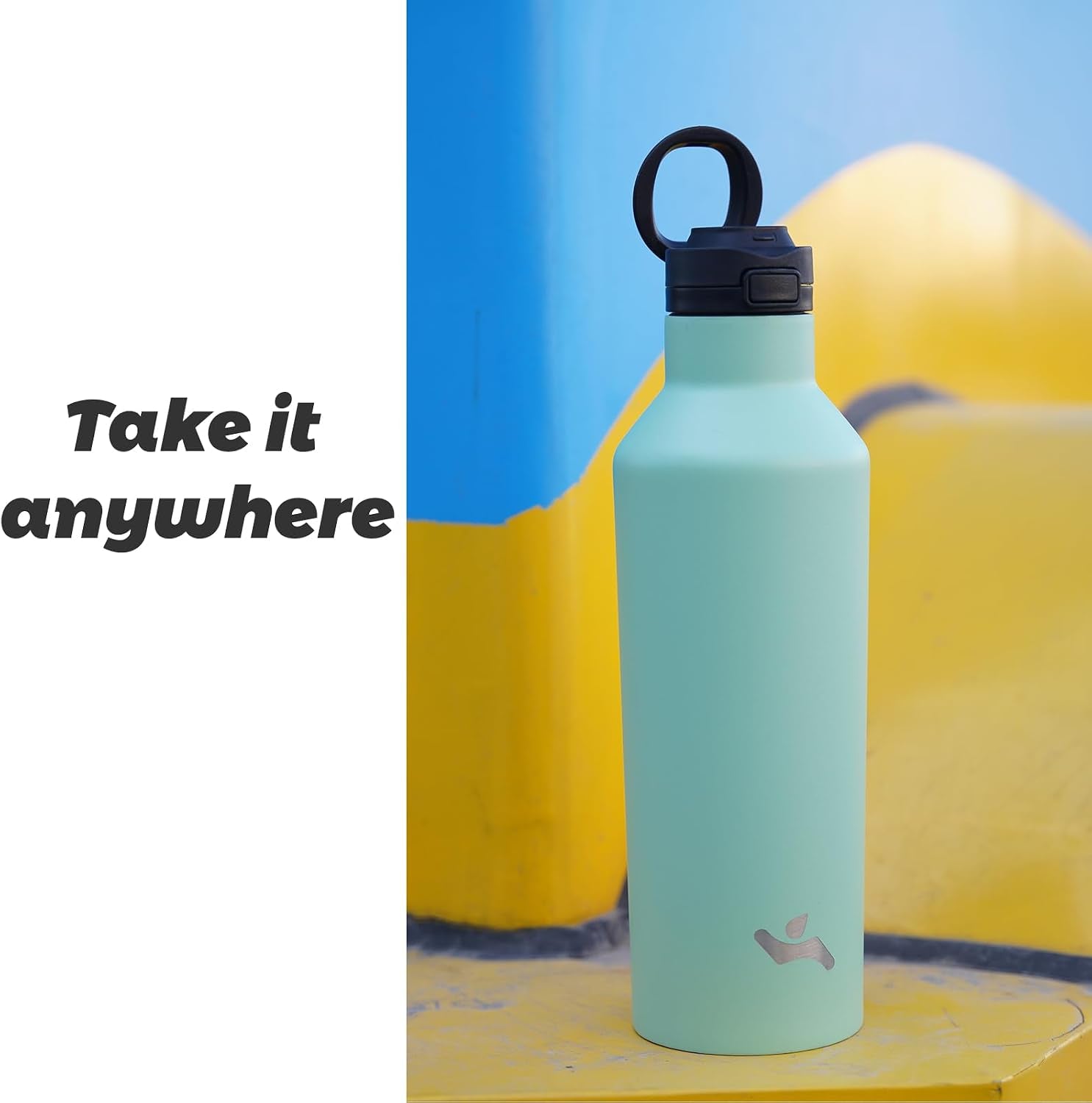 Insulated Water Bottle with Straw,25 OZ Double Wall Vacuum Stainless Steel Water Flask with 2 Lids,Black