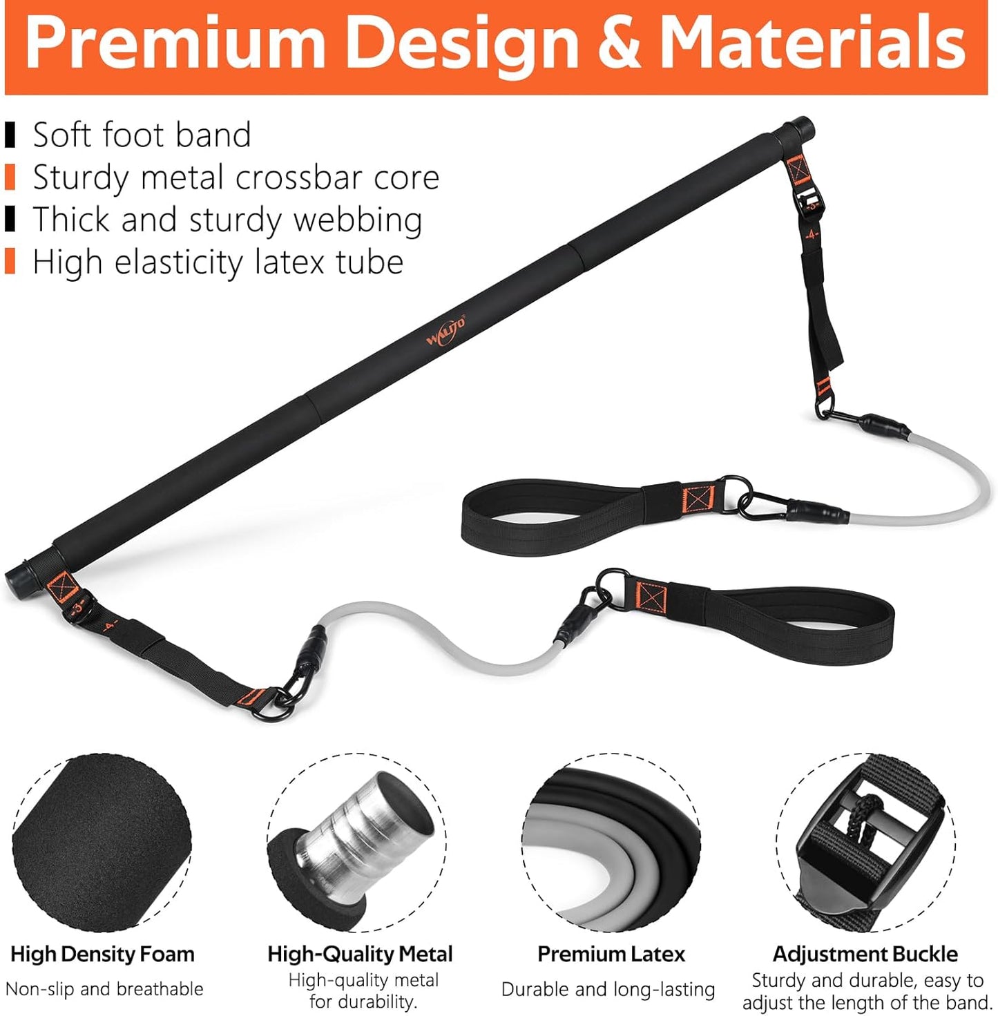 Pilates Bar Kit with Resistance Bands, Workout Equipment for Legs, Hip, Abs