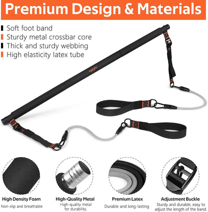 Pilates Bar Kit with Resistance Bands, Workout Equipment for Legs, Hip, Abs
