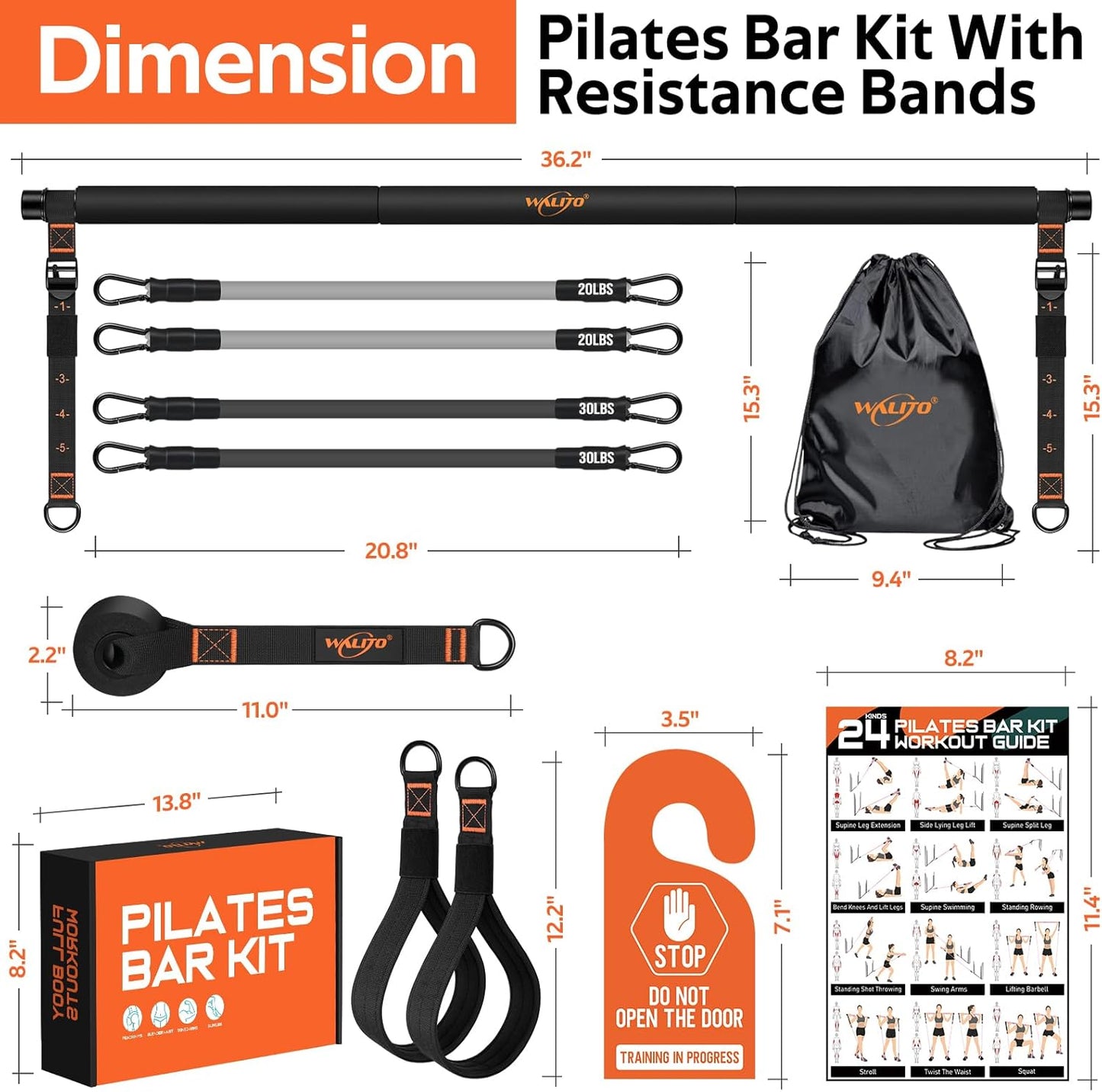 Pilates Bar Kit with Resistance Bands, Workout Equipment for Legs, Hip, Abs