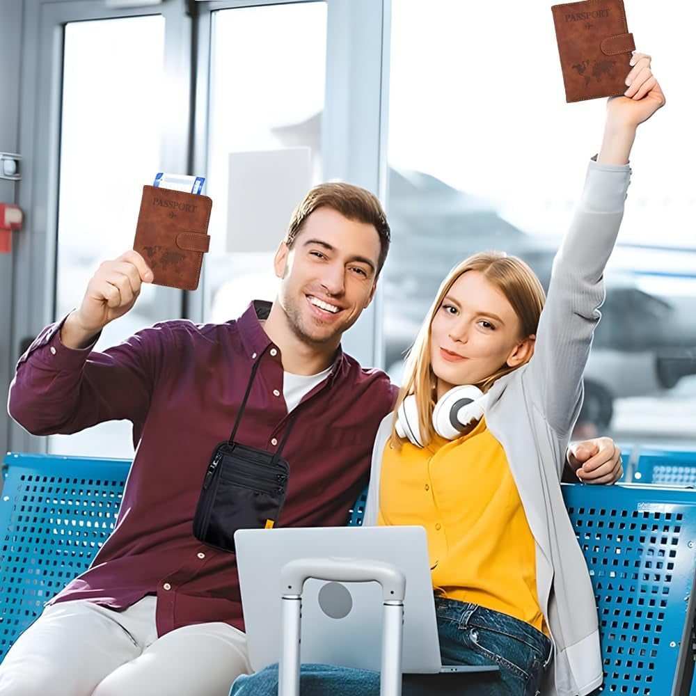 Passport Holder for Travel, RFID Passport Holder, Brown Passport Cover Case, Passport Wallet PU Leather Passport Book Travel Wallet with Card Holder Travel Must Haves Accessories for Women and Men