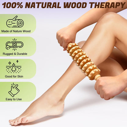 Wooden Fascia Massage Roller – Handheld Myofascial Release Massage Stick