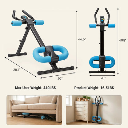 Adjustable Ab Machine for Home Gym, Foldable Ab Workout Equipment with Knee Protection & LCD Monitor, Core & Stomach Trainer, Black Blue