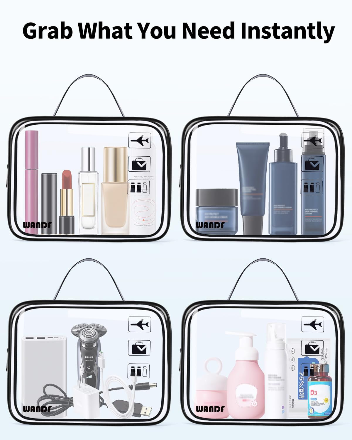 TSA Approved Toiletry Bag, 2 Pack Clear Makeup Bag