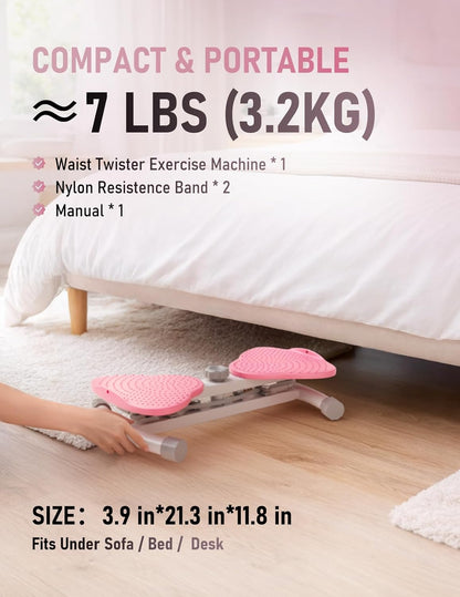 Waist Twister Machine Exercise, Ab Twist Board for Body Toning, Fat Burning, Supports 300 Lbs, Noiseless, Anti-Slip, Compact Portable for Home, Gym, Apartment, Office