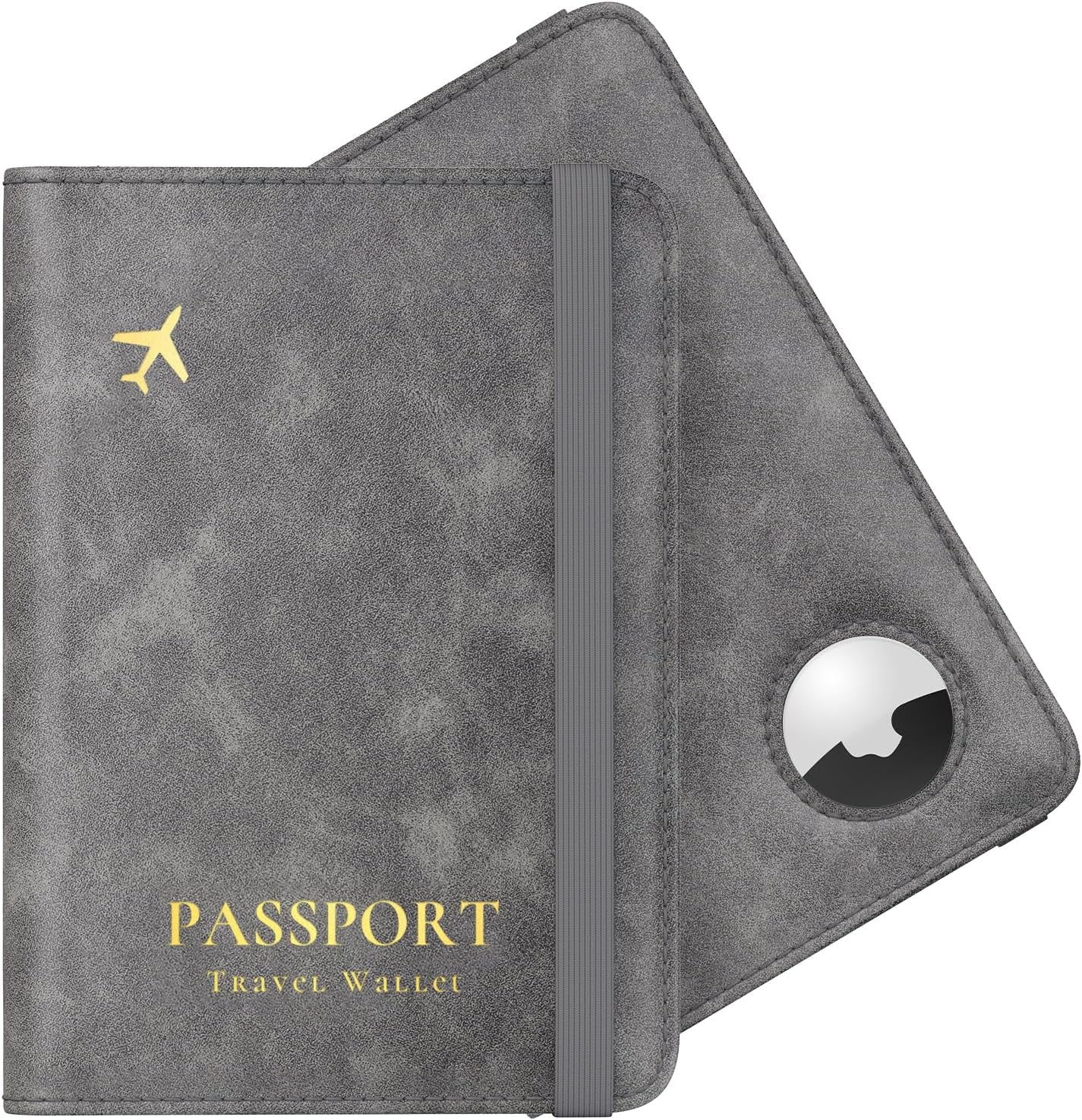 Airtag Passport Wallet, Grey, Unisex, Faux Leather, RFID Blocking, Anti-Waterproof