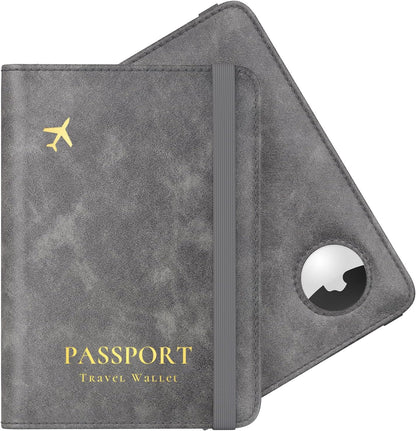 Airtag Passport Wallet, Grey, Unisex, Faux Leather, RFID Blocking, Anti-Waterproof