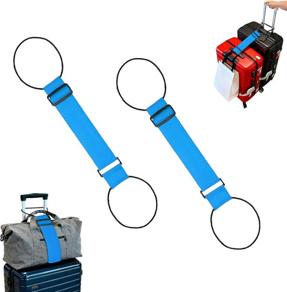 Luggage Straps for Suitcases，Multi-Use Strong Adjustable Luggage Connector Straps, Durable, Waterproof, Bungee Straps，Travel Suitcase Essential Travel Essentials (Blue 2PCS)
