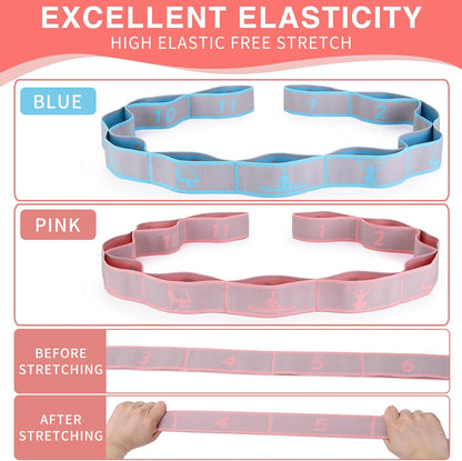 Elastic Yoga Stretching Strap with Loops,  Stretch Straps for Physical Therapy, Pilates Stretch Band, Elastic Exercise Bands, Leg Stretching Strap, Stretch Resistance Bands for Exercise