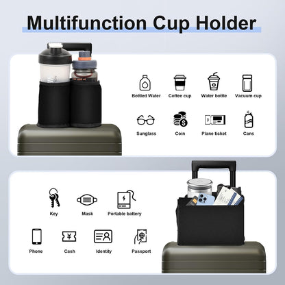 Luggage Travel Cup Holder for Suitcases Free Hands, Travel Accessories, Carry on Beverage Cup Holder Attachment, Luggage Cup Caddy Gifts for Flight Attendants, Business, Travelers, Black