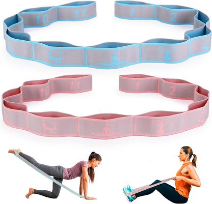 Elastic Yoga Stretching Strap with Loops,  Stretch Straps for Physical Therapy, Pilates Stretch Band, Elastic Exercise Bands, Leg Stretching Strap, Stretch Resistance Bands for Exercise
