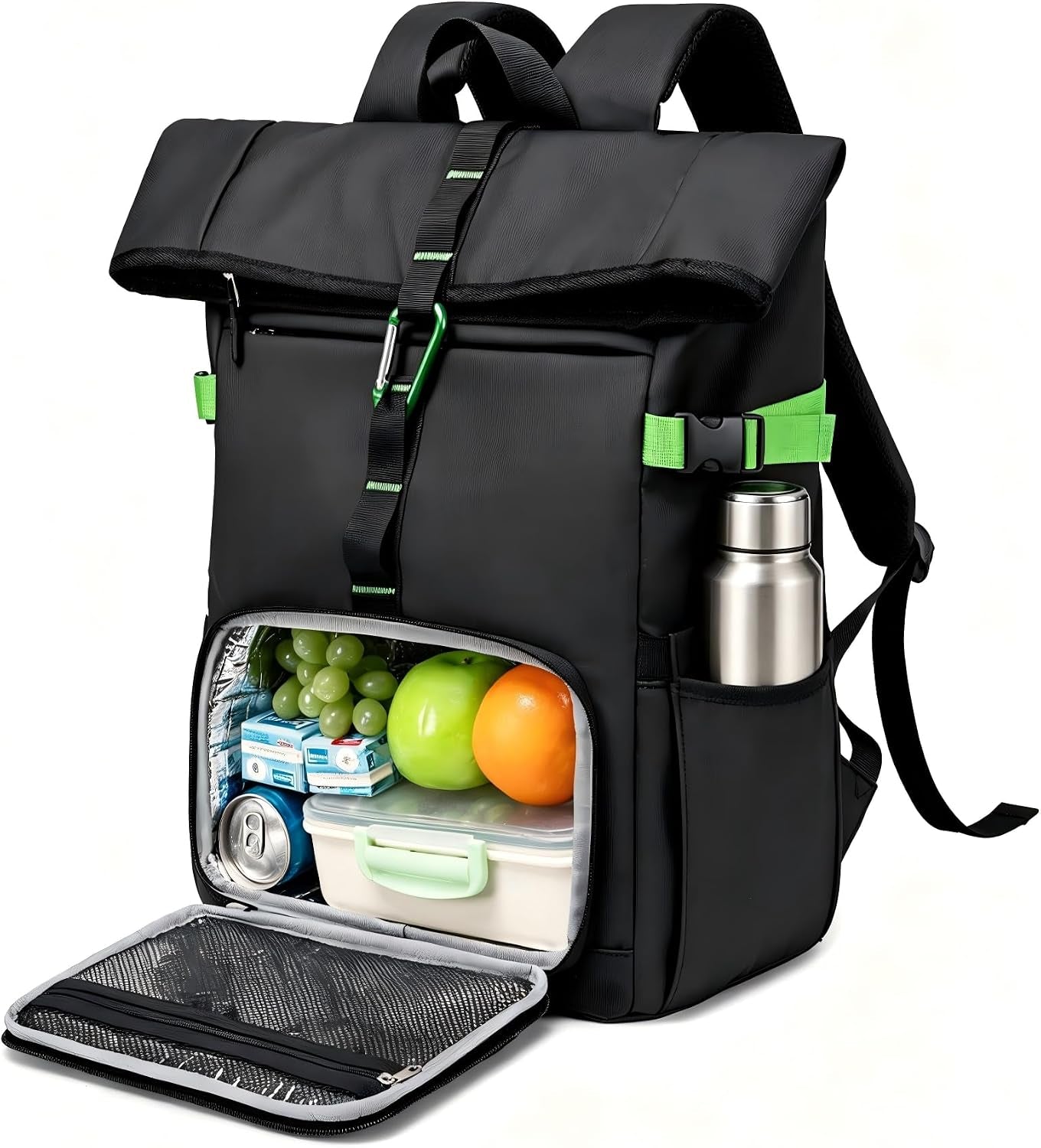 Lunch Backpack for Men Work, Waterproof 15.6 Laptop Backpack with Lunch Box Compartment, Insulated Lunch Bag for Business College Beach Camping Picnics, Womens Gifts Cooler Backpacks, Black