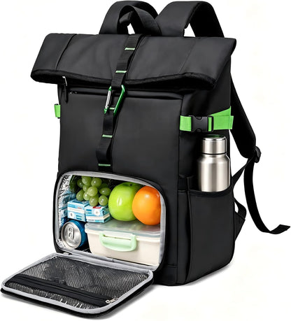 Lunch Backpack for Men Work, Waterproof 15.6 Laptop Backpack with Lunch Box Compartment, Insulated Lunch Bag for Business College Beach Camping Picnics, Womens Gifts Cooler Backpacks, Black