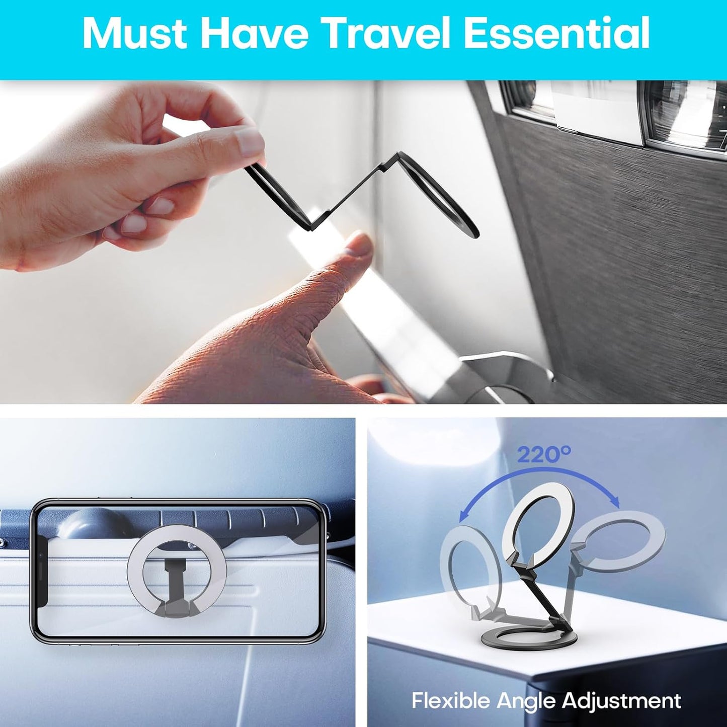 Mini Universal in Flight Airplane Phone Holder, Travel Essentials, Black