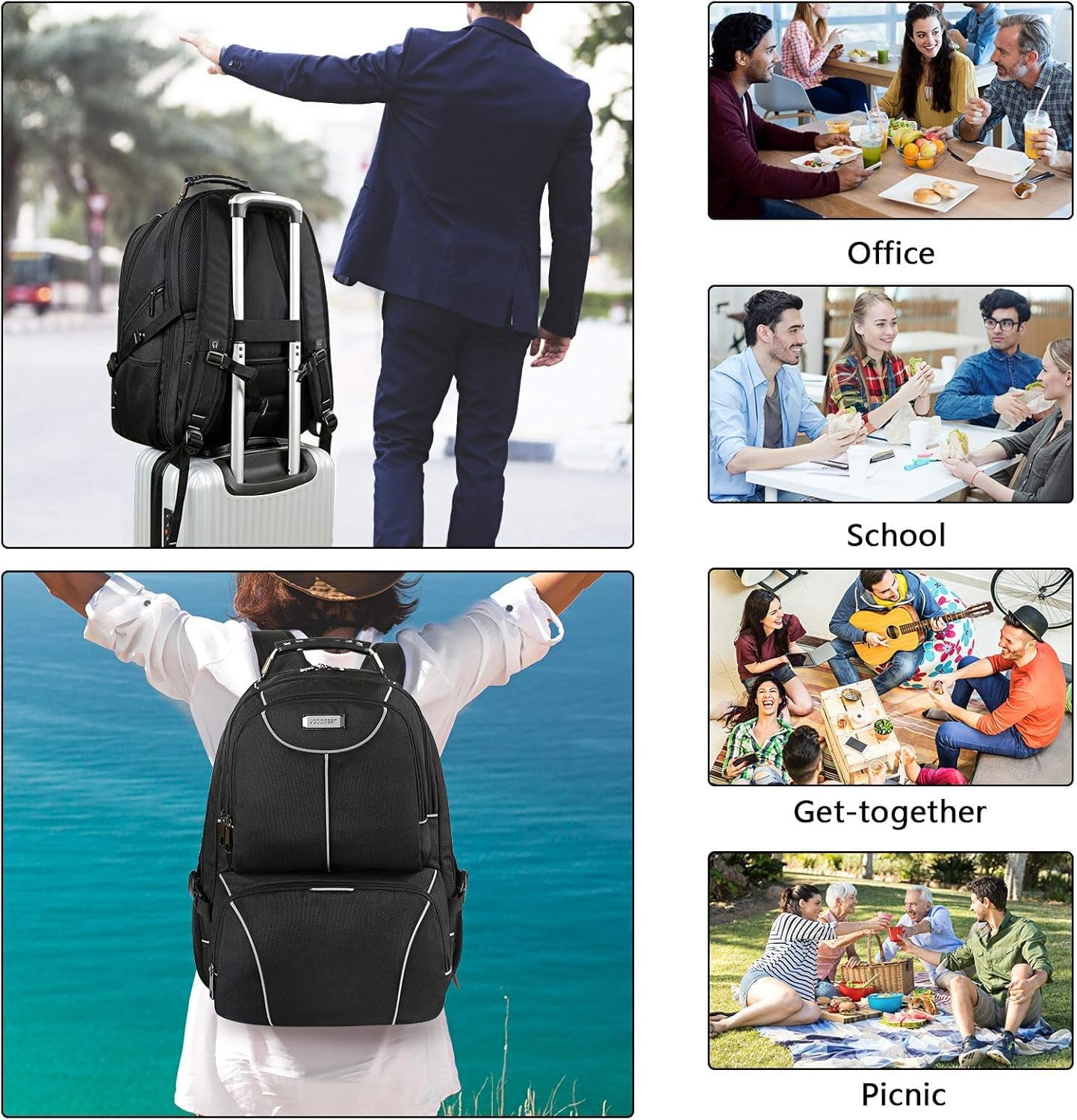 Lunch Bag Backpack, Insulated Cooler Lunch Box Backpack, Extra Large Travel Laptop Backpack TSA Friendly RFID Computer College Bag for Women Men Fits 17.3 Inch Laptop