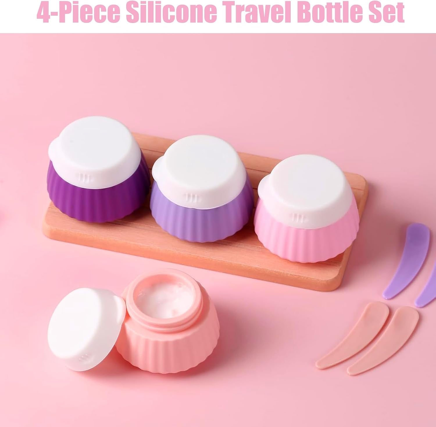 4 Pack Silicone Travel Cream Containers, Refillable Toiletry Jars