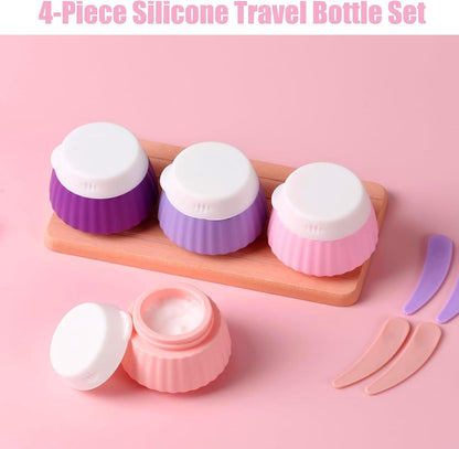 4 Pack Silicone Travel Cream Containers, Refillable Toiletry Jars