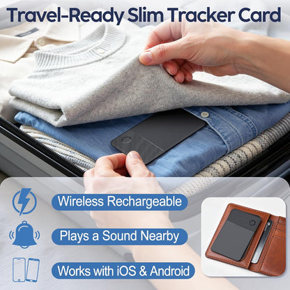 Ultra-Slim Wallet Tracker Card, Works with Apple Find My & Android Find Hub, Rechargeable Smart Tracking Card for Wallet, Luggage, Passport, Keys, Travel & Everyday Use