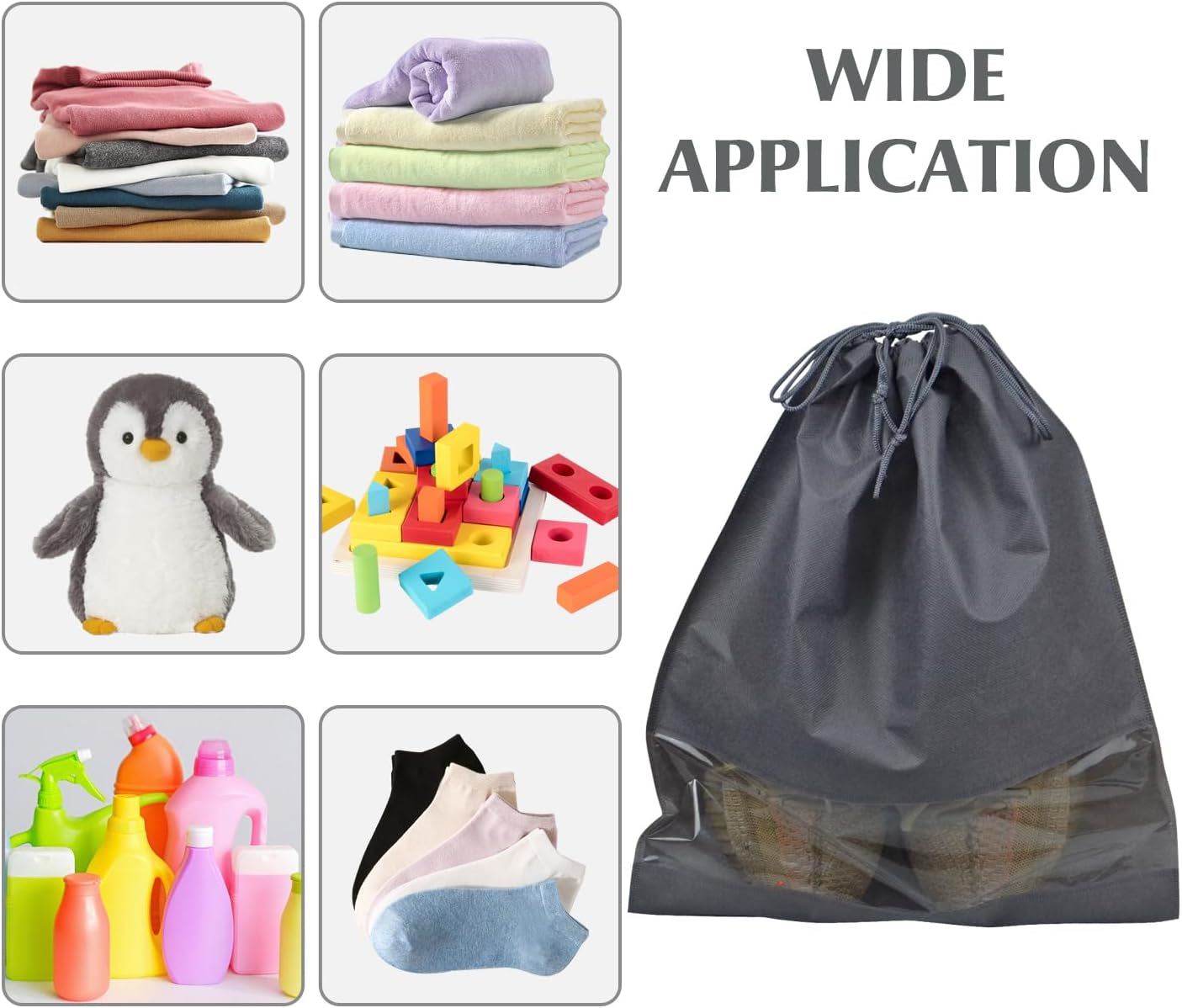 5 Pack Shoe Bags for Travel, Drawstring Bag for Men Women, Shoe Storage, Travel Essentials, Organization Accessories (5, Grey)