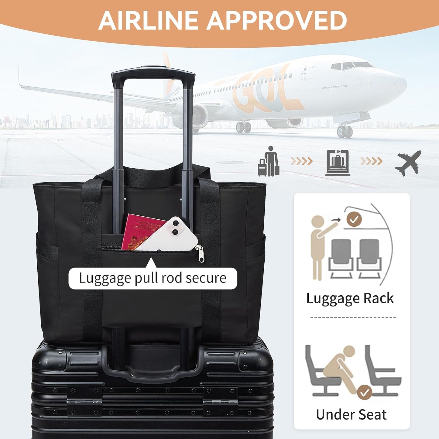 WLLWOO Large Tote Bag, 14” Laptop Work Travel Bag with Trolley Sleeve
