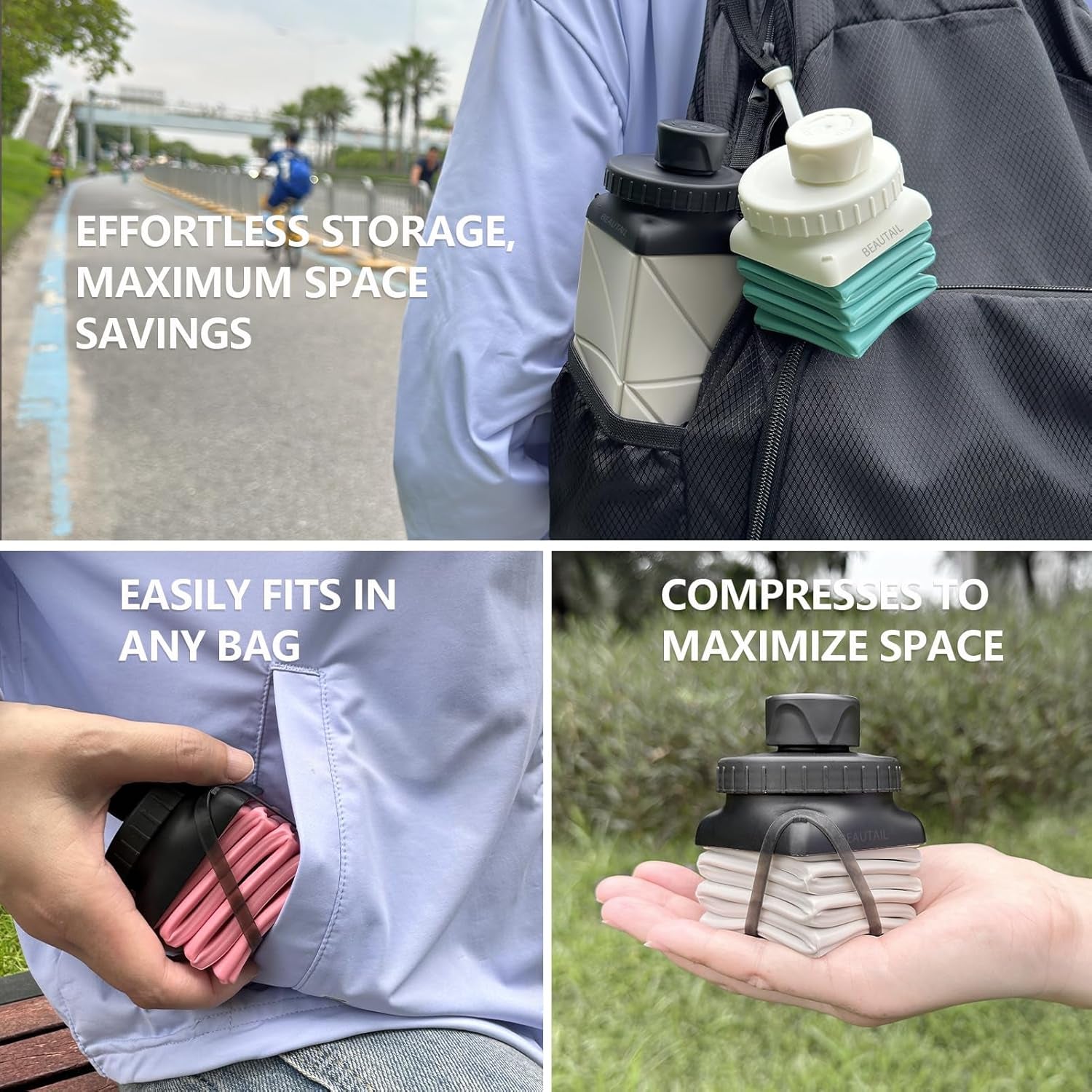 Collapsible Water Bottles 21 Oz, Silicone Portable Water Bottle