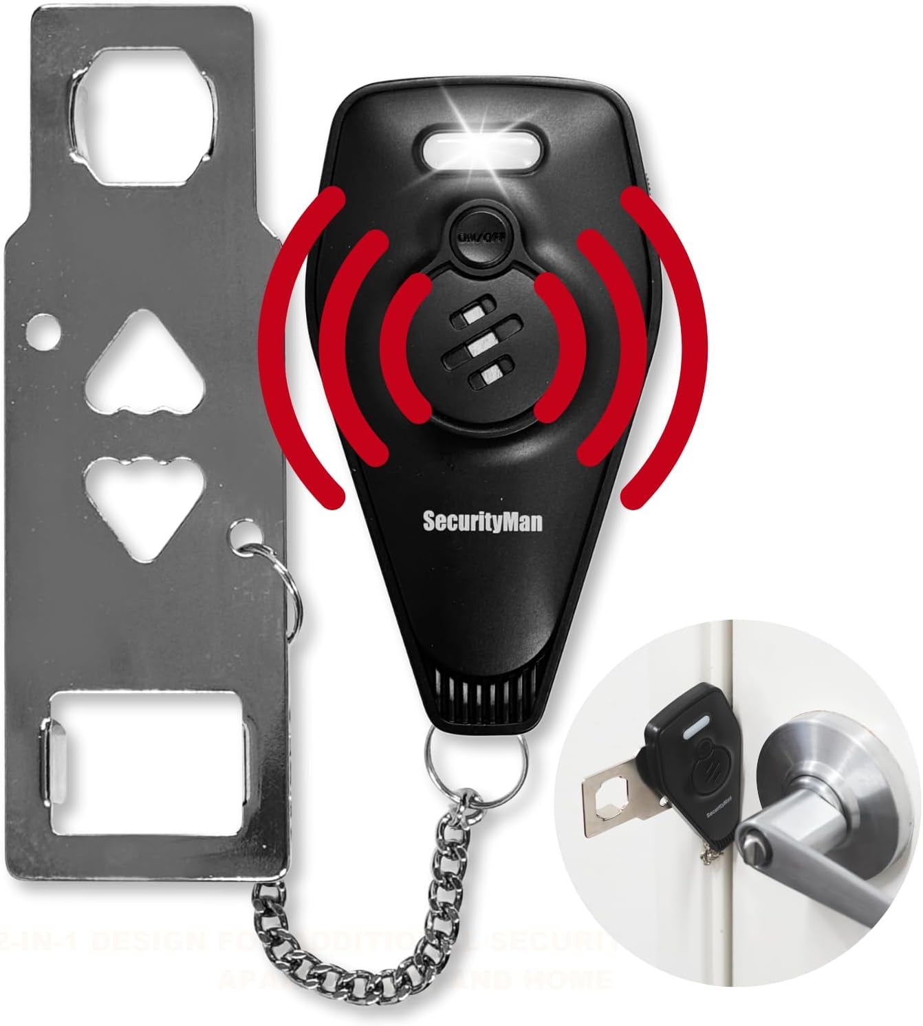 Portable Door Lock with Alarm | Hotel Door Locks for Travelers Security | Loud 130Db Door Security Device for Hotel Room, Apartment Home, & Travel Safety inside for Women Children - Black