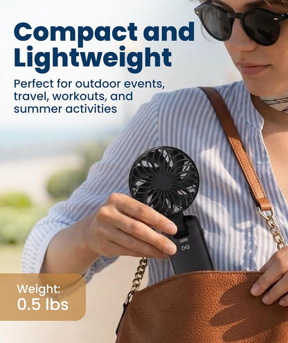 Portable Handheld Fan, Rechargeable with LED Display & Cooling Mode, Small Personal Mini Portable Fan, 5 Speeds for Outdoor Travel, Hiking, Makeup, Camping, Office, Gifts for Women