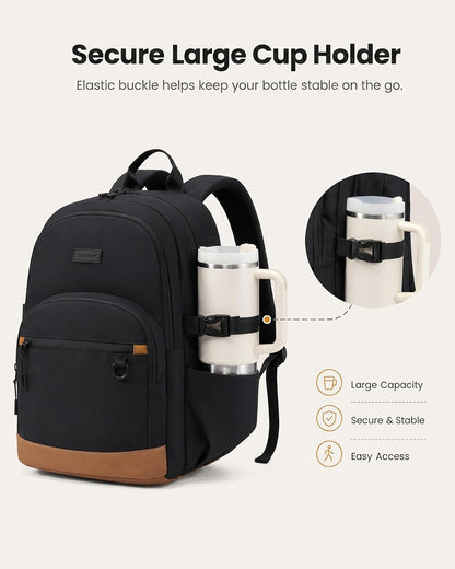 Travel Laptop Backpack, Waterproof Carry on Backpack for Women Men, 15.6 Inch Computer Bag, Large College School Bookbag with Luggage Sleeve, Chest Strap & Water Bottle Pocket