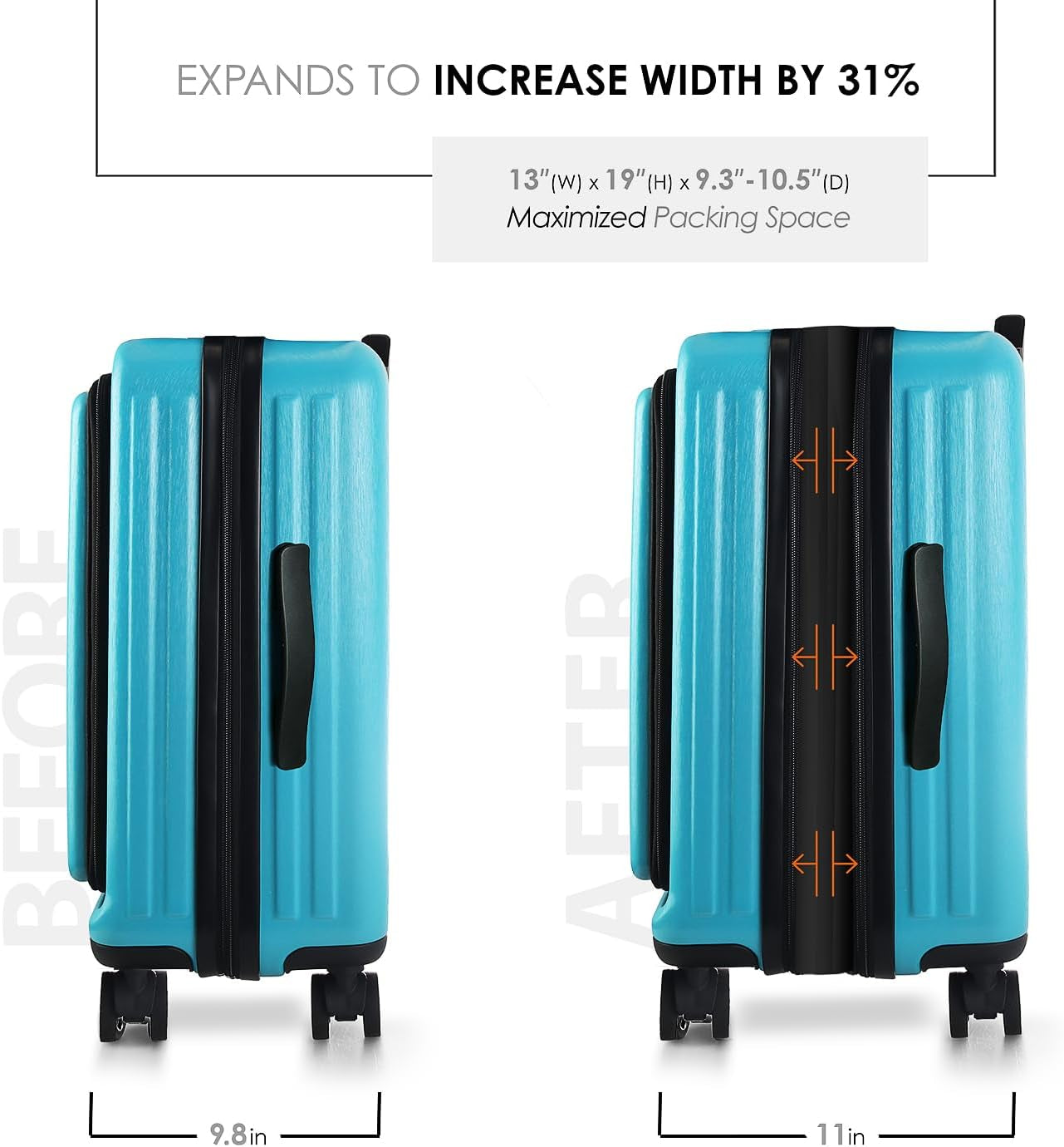 22 Inch Carry on Luggage, Carry on Suitcase with Wheels, Expandable Hardside Luggage Carry On, Teal Small Suitcase, Hard Shell Carry-On Luggage, Spinner Luggage with Cosmetic Carry on Bag
