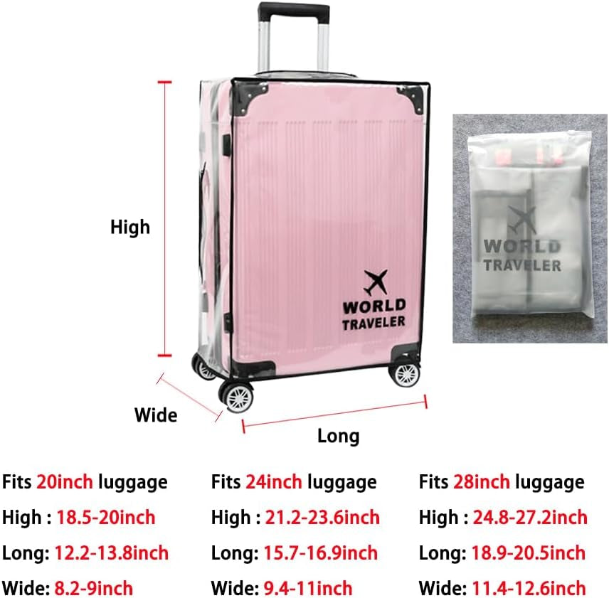 Luggage Cover Heavy-Duty Clear PVC Suitcase Protector with 1 Luggage Strap - Waterproof, Dustproof & Anti-Scratch for Travel, Easy to Fold & Remove (Fits 20-Inch)