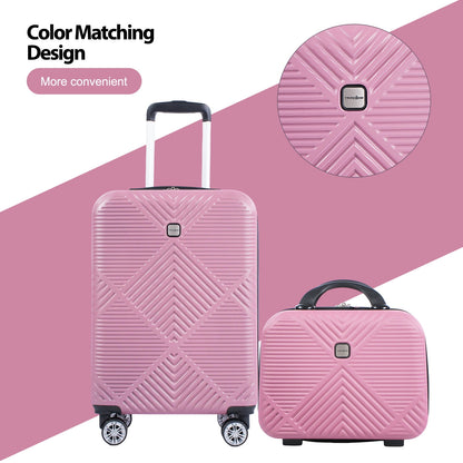 Luggage Sets 2 Piece Suitcase Set (14/20/)Hardside Suitcase with Spinner Wheels Lightweight Carry on Luggage(Pink)