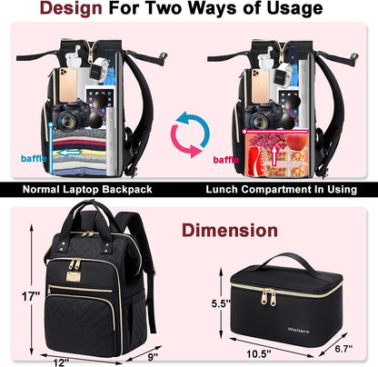 Lunch Backpack for Women,15.6 Inch Laptop Backpacks with Lunch Box