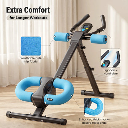 Adjustable Ab Machine for Home Gym, Foldable Ab Workout Equipment with Knee Protection & LCD Monitor, Core & Stomach Trainer, Black Blue