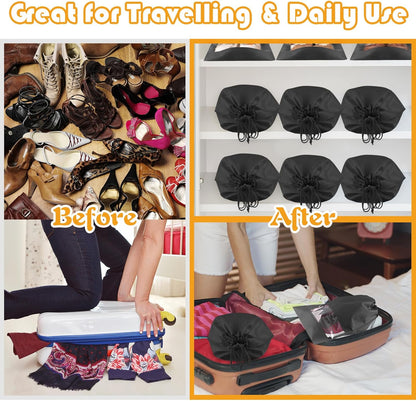 Black Travel Shoe Bags - 10 Pcs Non-Woven Packing Bags with Clear Window