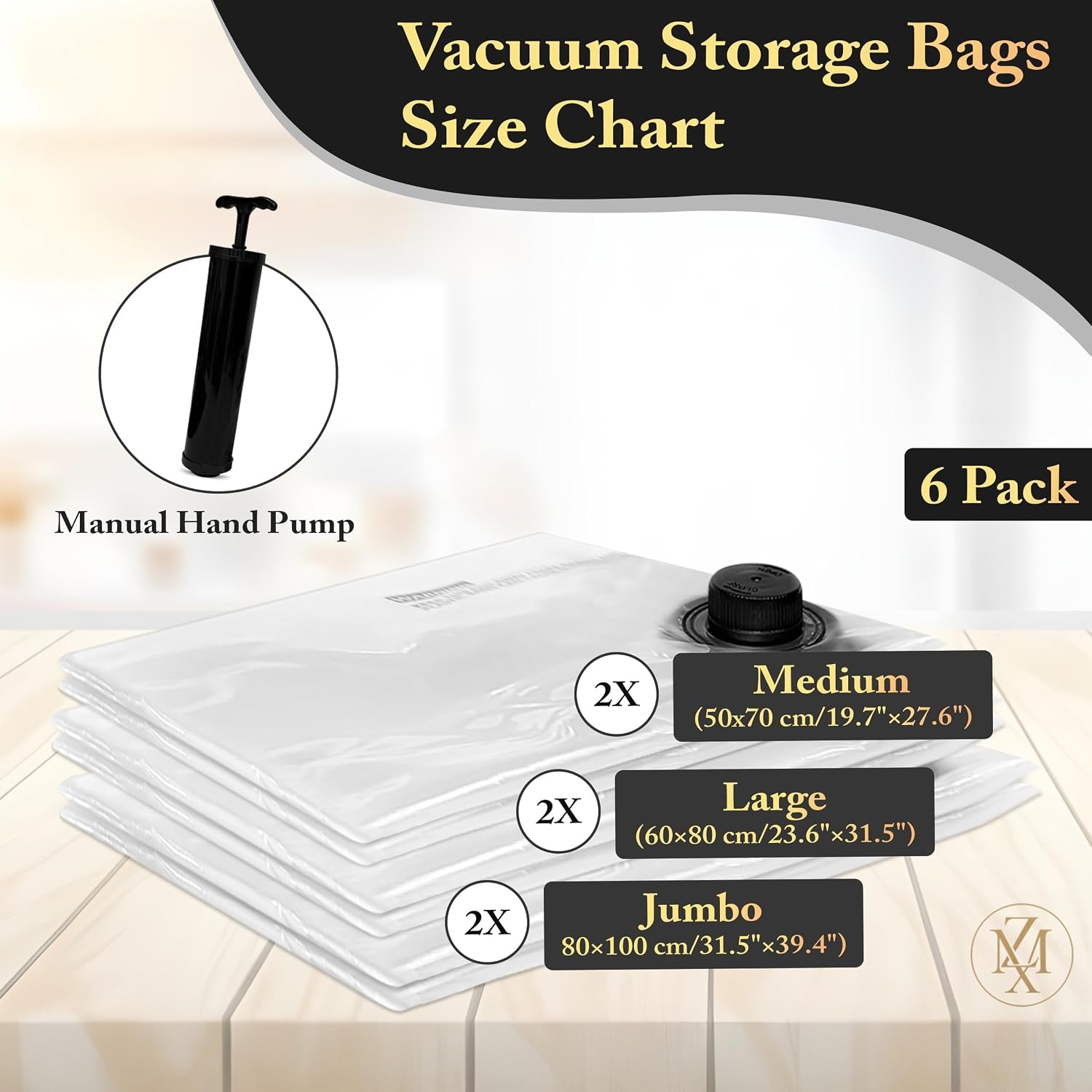 Vacuum Storage Bags 6 Pack with Hand Pump – Space Saver Compression Bags for Clothes, Bedding, Travel & Home Storage