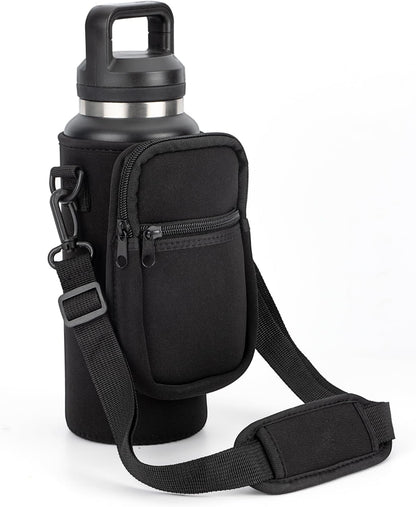 Water Bottle Carrier Bag for YETI Rambler 46/36Oz Bottle - Water Bottle Holder with Strap, Adjustable Shoulder Sling Bag with 2 Pocket for Travel Hiking