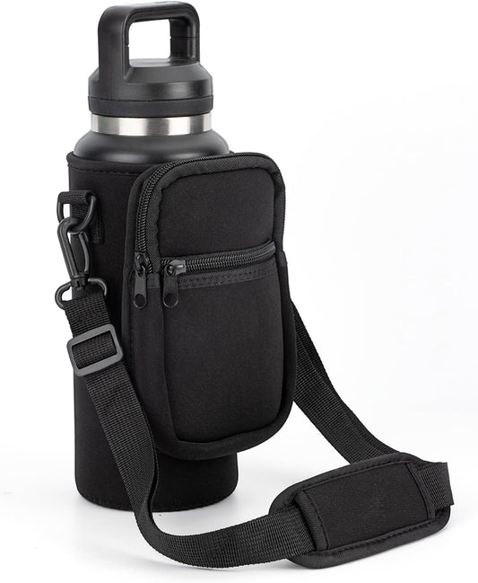 Water Bottle Carrier Bag for YETI Rambler 46/36Oz Bottle - Water Bottle Holder with Strap, Adjustable Shoulder Sling Bag with 2 Pocket for Travel Hiking