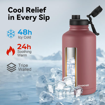 Insulated Water Bottle with Strap, 48-Hour Cold, 2 Lids