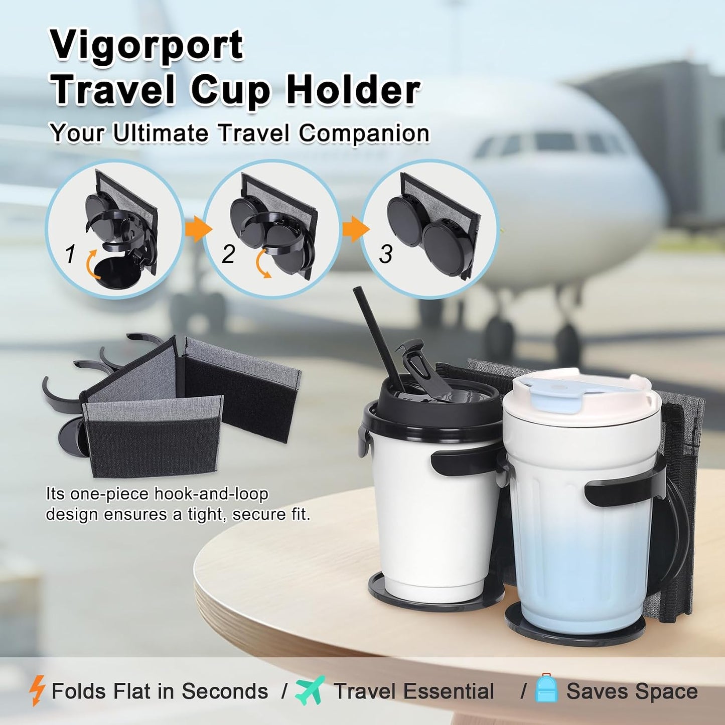 Luggage Travel Cup Holder, Folding Drink Caddy for Suitcases