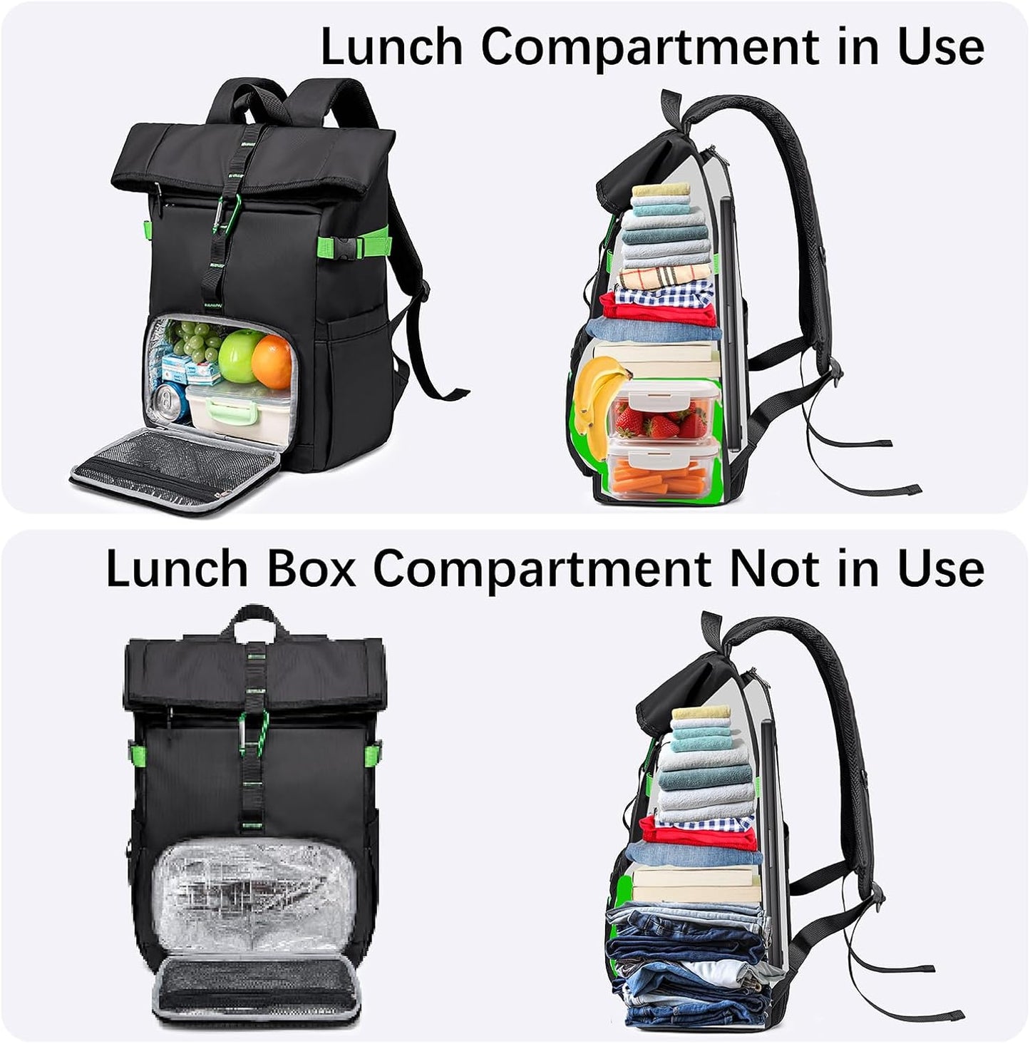 Lunch Backpack for Men Work, Waterproof 15.6 Laptop Backpack with Lunch Box Compartment, Insulated Lunch Bag for Business College Beach Camping Picnics, Womens Gifts Cooler Backpacks, Black