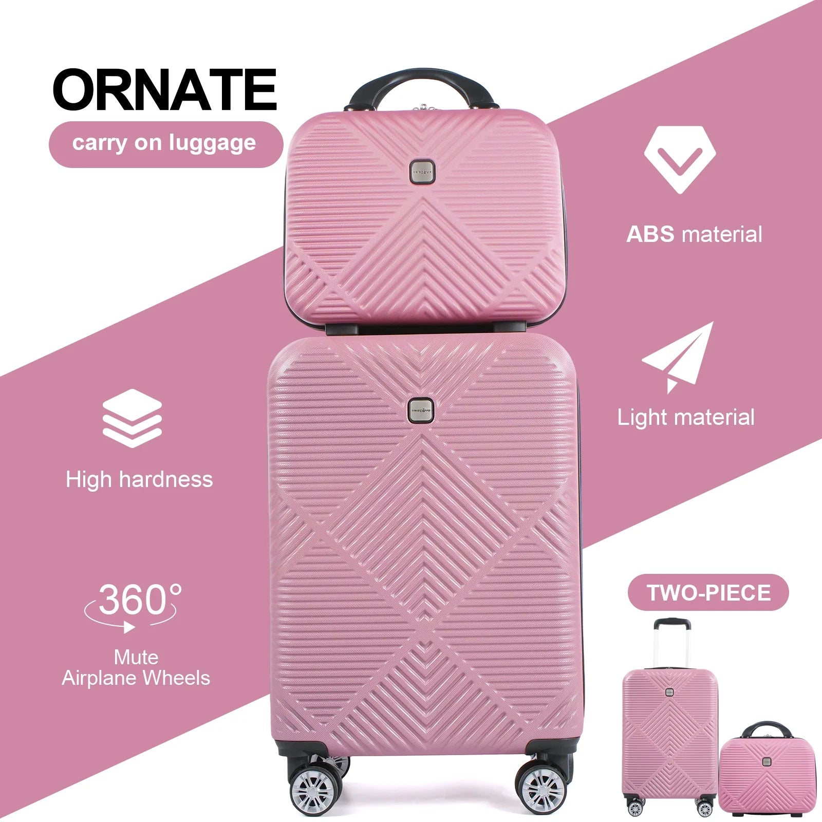 Luggage Sets 2 Piece Suitcase Set (14/20/)Hardside Suitcase with Spinner Wheels Lightweight Carry on Luggage(Pink)